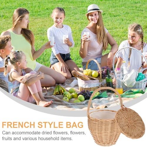 Bolso Tote de Hombro Redondo en Mimbre con Asa y Tapa miniatura 4