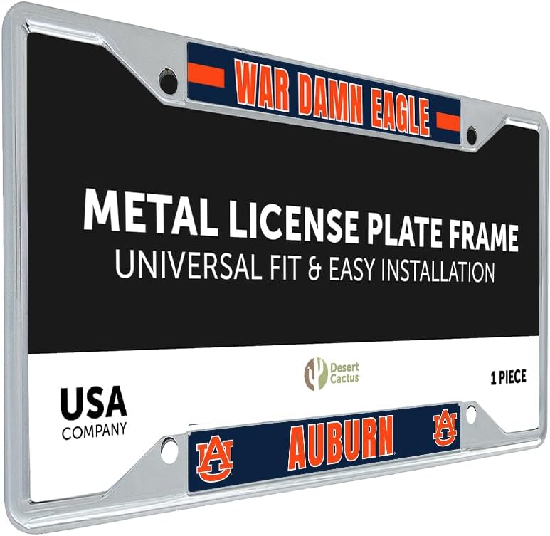 Desert Cactus Auburn University License Plate Frame Tigers War Eagle Holder for Front or Back of Car Metal Car Tag Holder Officially Licensed (Slogan 2)