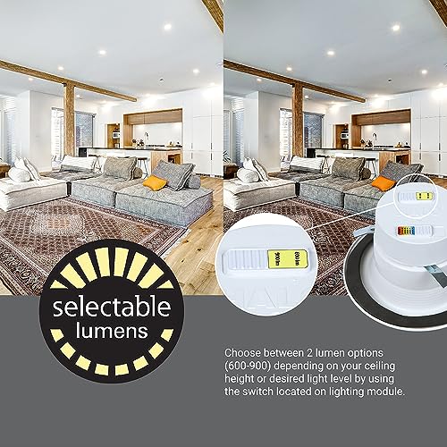 Image of HALO RL 4 inch LED Recessed Light Retrofit Selectable CCT 2700K 3000K 3500K 4000K 5000K Dimmable Dim to Warm 600 /900 Lumens Wet Location Indoor Outdoor Ceiling Downlight RL4LS9FSD2W1EWH (Pack of 4)