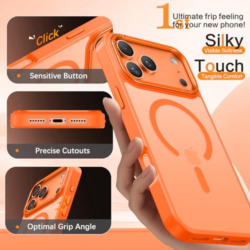 Image of BENTOBEN Magnetic for iPhone Pro Case Translucent Matte Pro Phone Case Slim Shockproof Women Men Girls Boys Protective Cover Cases for iPhone Pro 6.1 inch, Orange