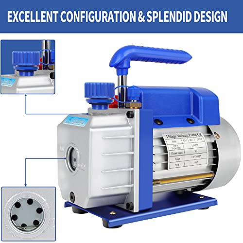 Gyzj 3.5 Cfm Rotary Vane Vacuum Pump For Hvac/Ac Refrigerant Recharging, Single Stage,1/4Hp, 1/4" Flare, For Wine Degassing, Food Processing W/200Ml Free Oil #TOP5