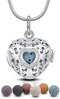EUDORA Harmony Ball Aromatherapy Necklace Essential Oil Diffuser Pendant with 7PCS Lava Stone Beads for Women Girls Nice Gift Jewellery, 24 inches