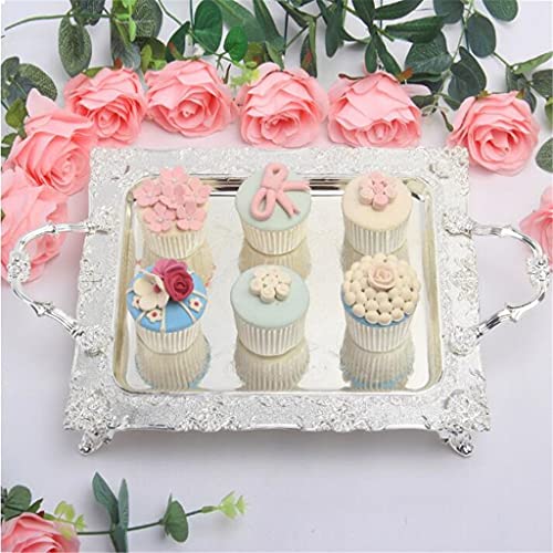 Zlmmy Fashion Rectangle Silver Metal Serving Tray Decorative Fruit Handle Cutlery Drainer Decorative Storage Trays For Wedding #TOP2