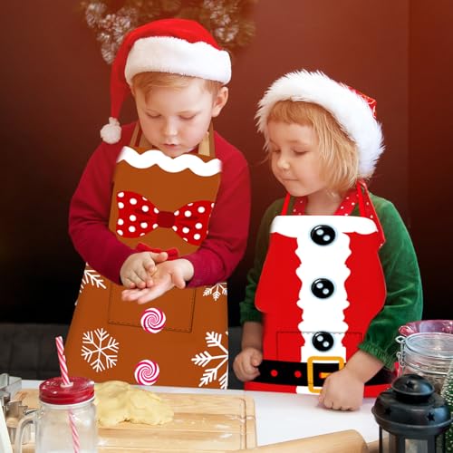 Tkifoda Aventais de Natal infantis com bolsos, aventais de Natal impermeáveis para crianças, avental