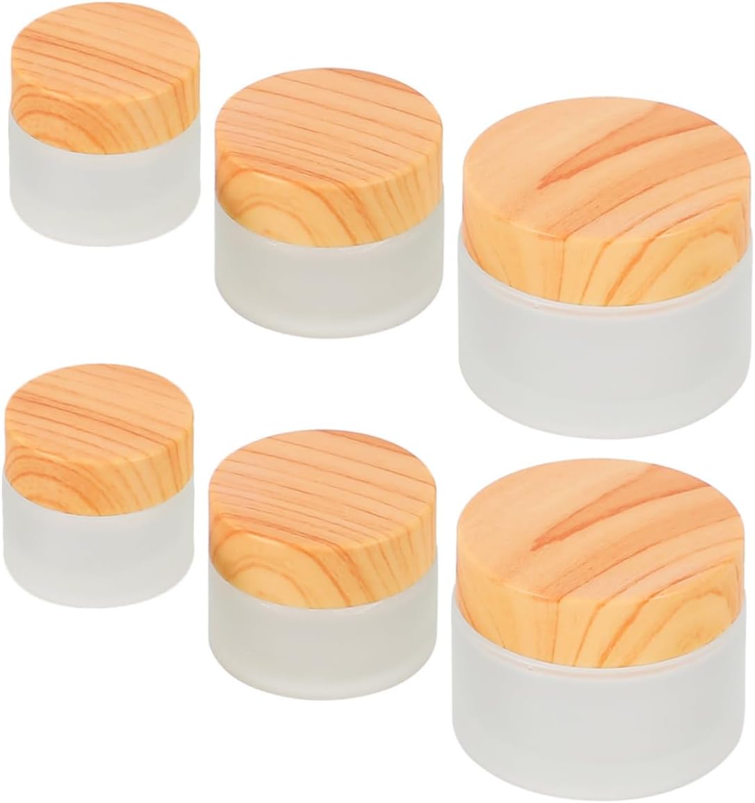 Baluue 6Pcs Frosted Glass Cream Box Reusable Cosmetic Sample Holders with Multiple for Travel Skin Care Body Lotion and Moisturizers Storage