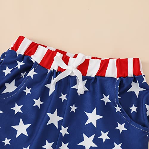 Image of Noubeau 4th of July Toddler Boys Outfits American Flag Tank Tops Patriotic T-Shirts Tees Star Pocket Drawstring Shorts
