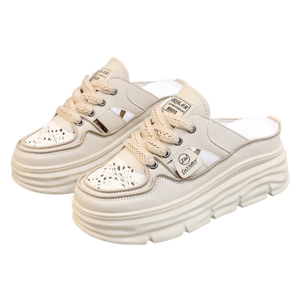 Comfortable Breathable Women's Mule Sneakers, Casual Cutout Design Lace Up Summer Shoes