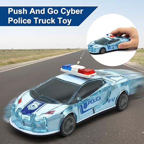 Image of VGRASSP Push and Go City Guard Police Car Toy for Kids with Flashing Lights and Music - Friction Patrol Vehicle with Sound Effects - Color As Per Stock