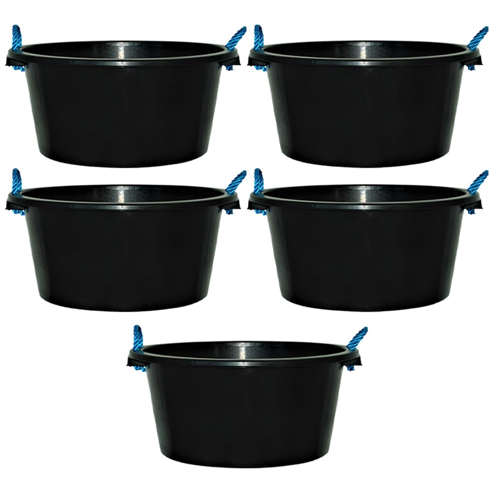 M1SS Heavy Duty XL Flexi Buckets 70L Large Multi-Purpose Builders Containers with Rope Handles for Plaster Mixing, Cement, Muck, Water Carrying, Gardening & Outdoor Storage (Set of 5)