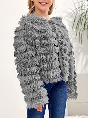 Image of Inorin Girls Open Front Cardigan Faux Fur Coat Warm Fuzzy Trendy Winter Vintage Parka Shaggy Party Outerwear Jackets Tops