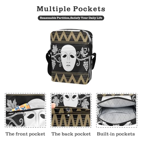 messenger bag for men shoulder bag crossbody Shoulder Handbags Adjustable Strap for Shopping Shopping- Sad Clown Mask Golden Silver Black2