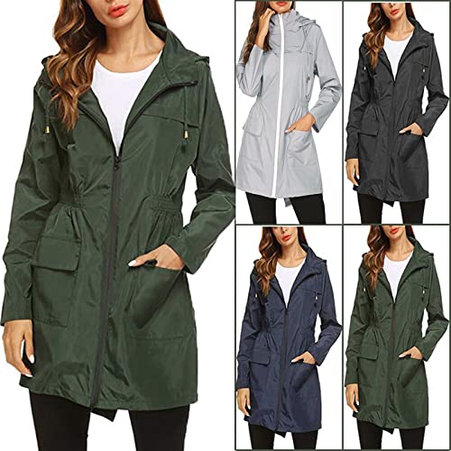 SUKORI Damesjassen Women Wind Jacket Rain Coat Basic Style Zipper Pockets Long Sleeve Hooded Windbreaker Waterproof Hiking Outdoor Coat Plus Size - Afbeelding 3