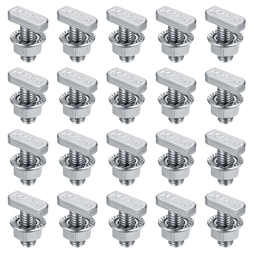 T Slot Bolts, M8 x 20mm Hammer Head Bolt T Screws, 20 Pcs T-Slot Track Bolts with 20 Pcs Hexagon Flange Nuts for Aluminum Profile, Photovoltaic Solar Panels, Stainless Steel Nickel Plated