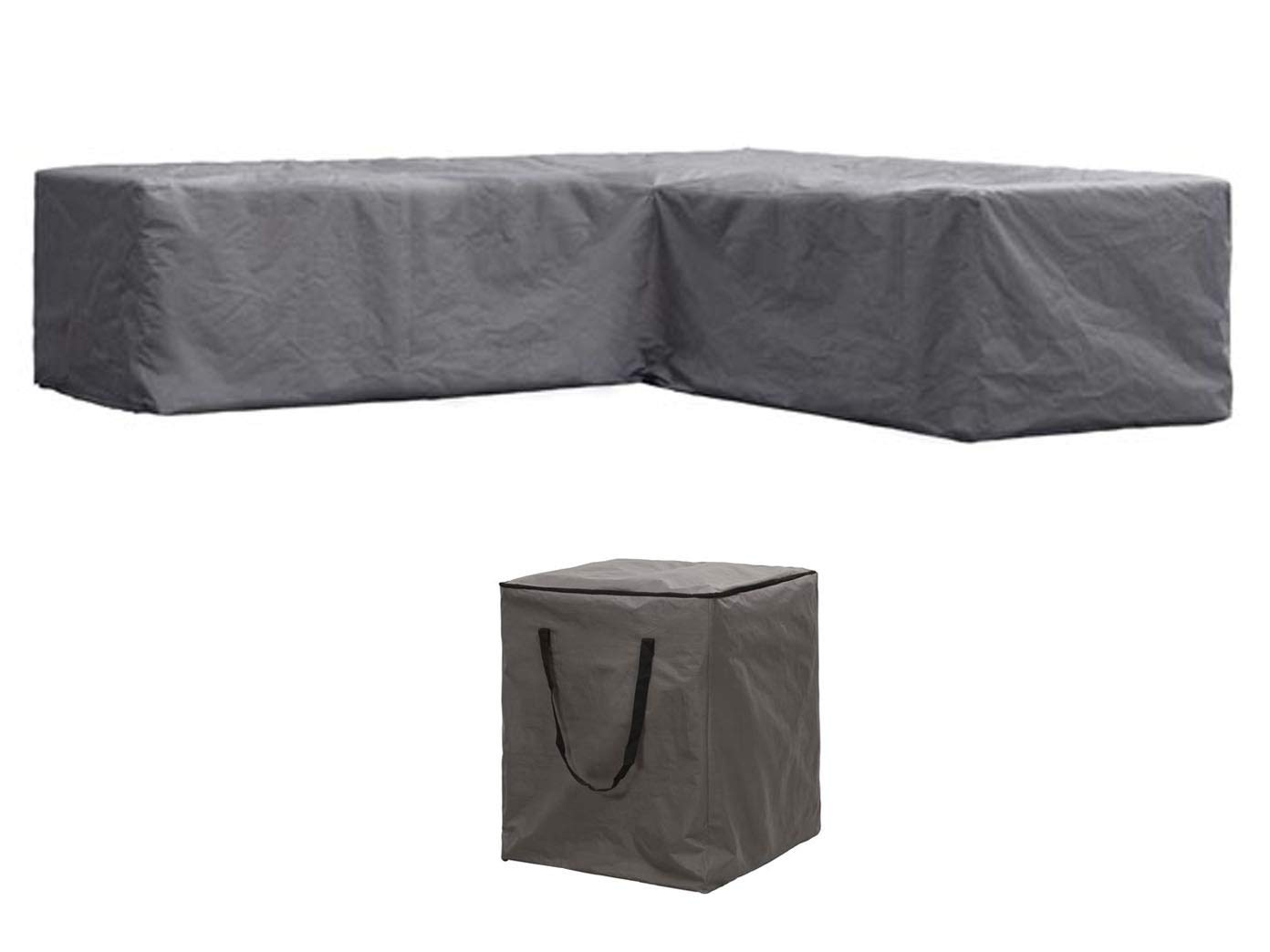 Zestaw pokrowców ochronnych: 250 x 250 cm do ogrodu w kształcie litery L + pokrowiec na 6-8 poduszek