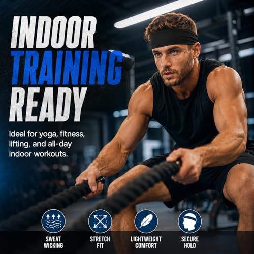 Image of 9 pcs Sweatbands for Men Workout Sport Headbands for Men Camo Headband Sweat Absorbing Headband Wide Sweatband for Head Basketball Football Cycling Running Yoga, 4.7 x 9.8 Inch