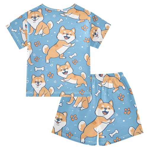ALAZA Puppy Dog Paw Print Bones Blue Pajamas Short Sleeve 2 Piece Sleepwear Top and Bottom Pajama Set Unisex2