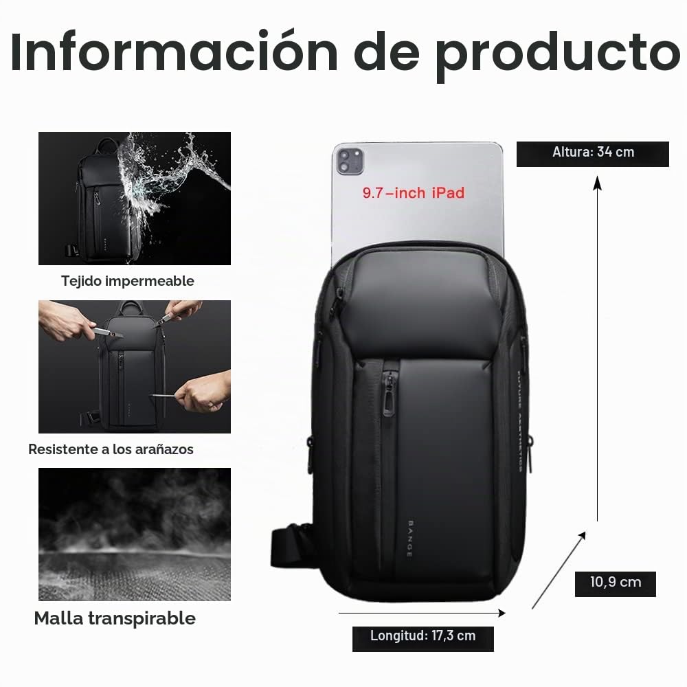 BANGE Bolso de la honda, bolso impermeable del pecho de los hombres bolsos de hombro Crossbody Sling Mochila para los hombres