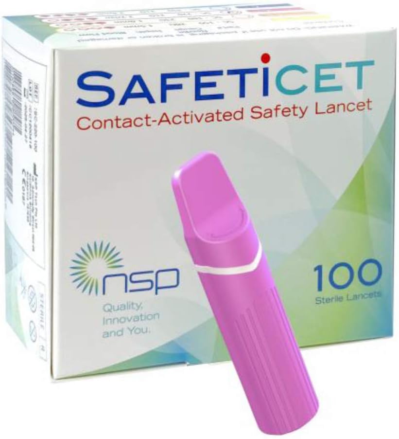 Contact-Activated Safety Lancet Pink 100 Units. Needle Size 21G. Penetration Depth 2.20 mm. Volume: Medium