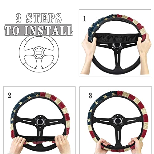 Glenlcwe Vintage American Flag Print Steering Wheel Cover For Women Men,Patriotic Steering Wheel Protector Decorative Universal #TOP4