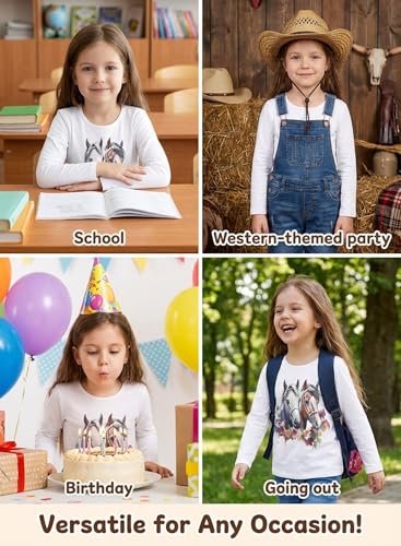 Image of Girls Western Horse T-Shirts - Cute Cowgirl Outfit Kids Short Sleeve Shirts Funny Tops Rodeo Toddler Summer Tee