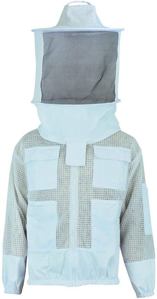 Bee Suits 3 Layer safety Unisex White Fabric Mesh Beekeeping Jacket Beekeeping Veil Bee Protective Clothing Beekeeping Protective Ventilated Bee Round Veil (M)