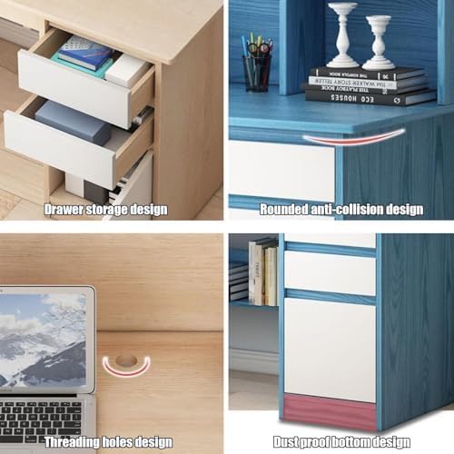 Bureau d'ordinateur portable avec étagère, meuble moderne blanc - 4