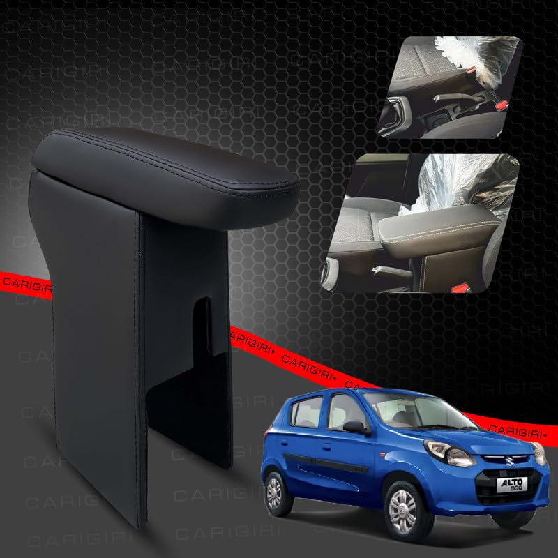 Image of Carigiri Premium Finish Car Armrest with Storage Box And High Density Moulded Foam For Maruti Suzuki Alto 800 (All Models) (Black Seam,Nappa Leatherette)