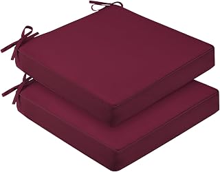 downluxe Waterproof Outdoor Chair Cushions for Patio Furniture, 24" x 24" x 4" Patio Chair Cushion with Adjustable Ties & Portable Handle, Square Outdoor Cushion with Removable Cover, Burgundy, 2 Pack
