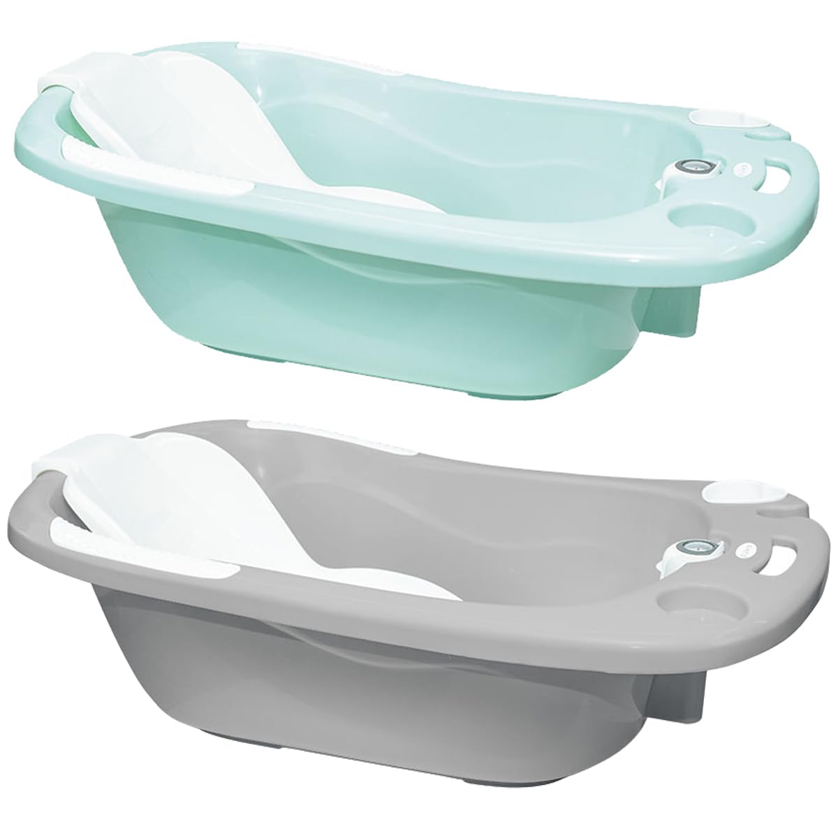 Olmitos - Cubeta Bañera para Bebé | Incluye Reductor Antideslizante y Termómetro de Agua, válvula de vaciado y cacito para agua | Desde 0+ Meses (Menta)