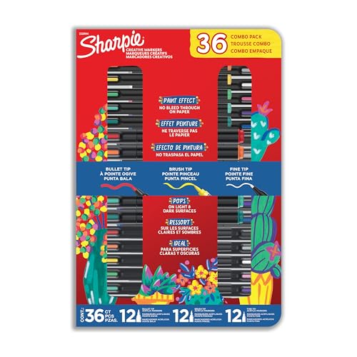 Sharpie Creative Markers Variety Pack Water-Based Acrylic Paint Markers Assorted Tips and Colors 36 Count - Works on Paper Metal Wood Ceramic Glass Rock Canvas
