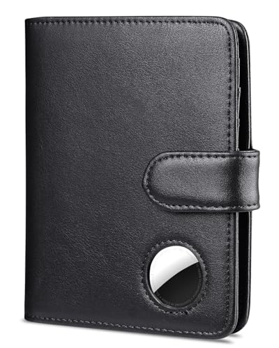 Passport Holder for Travel with AirTag Holder- Leather RFID Blocking Travel accessories with 5 Cards Slot&1ID Window,Magnetic Closure,Gift Box(Air Tag Not Included)