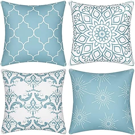 Throw Pillow Covers Decorative Throw Pillow Case Modern Pattern Square Pillow Covers Cushion Case for Room Bedroom Room Sofa Chair Car, Baby Blue, 20 x 20 Inch