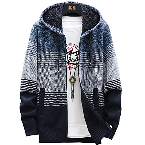[foveitaa] カーディガン メンズ グラデーション フード付き ニット 秋冬服 セーター ジップアップ コート アウター ジャケット シンプル オシャレ 厚手 裏起毛 暖かい 大きいサイズ ニット ゆったり カットソーblue-2XLのサムネイル