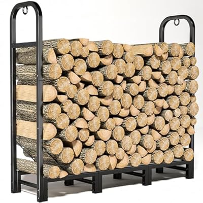 GREENER 4x4 Outdoor Firewood Rack - Adjustable Heavy Duty Wood Rack Fire Wood Holder for Firewood Outdoor Metal Wood Rck Log Holder for Indoor Fireplace Wood Stand Stacker Fire Wood Organizer, Black