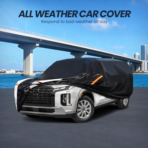 Image of Multi-Layer Car Cover Custom Fit for Hyundai Palisade(2018-2026), 100% Waterproof All Weather for Automobiles, Gift with Towel, Heavy Duty Car Covers for Rain Sun UV Protection with Door Zipper
