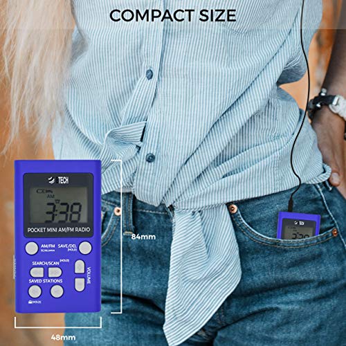 Btech Mpr-Af1 Am Fm Personal Radio With Two Types Of Stereo Headphones, Clock, Great Reception And Long Battery Life, Mini Pocket Walkman Radio With Headphones (Blue) #TOP1