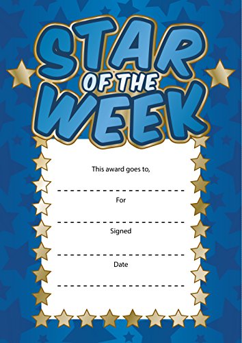 Smith Bros Printers 1898 Reward Cards for Children - Star of the Week (Blue/Gold) - 24 x A6 300gsm Award Cards for School and Home