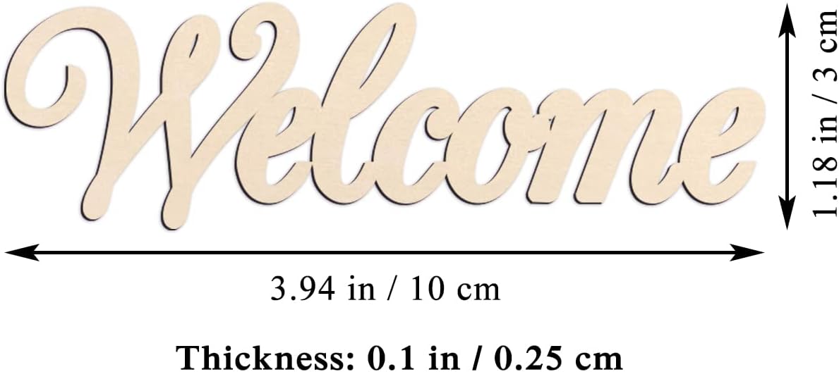 20pcs Welcome Wood Cutouts Mini Welcome Wedding Wooden Slices Embellishments Unfinished Wood Ornaments for DIY Craft Decoration, 3.94''x1.18''