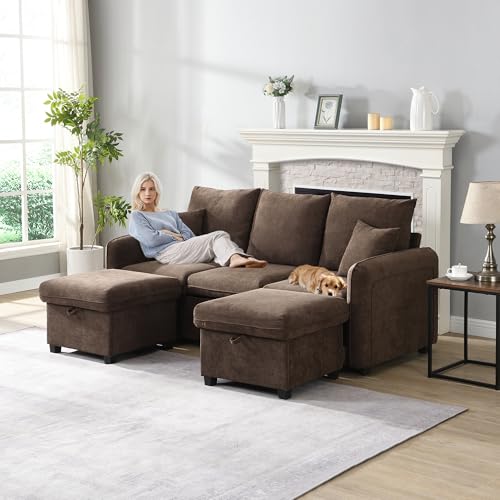 Merax Canapé d'angle multifonctionnel, canapé d'angle 3 places convertible avec 2 positions de...