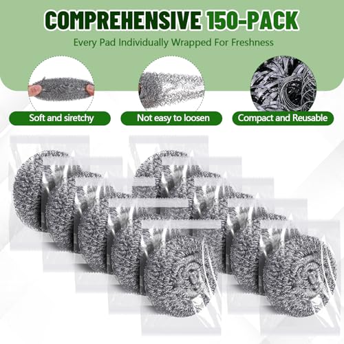 Image of Honeydak 5 Pack Stainless Steel Scourers Steel Wool Scrubbers Bulk Separately Packaged 2.5 Inch, 15 Gram Metal Scourers Sponges Wire Scouring Pad for Stove Pot Pan Oven Kitchen Restaurant(Classic)