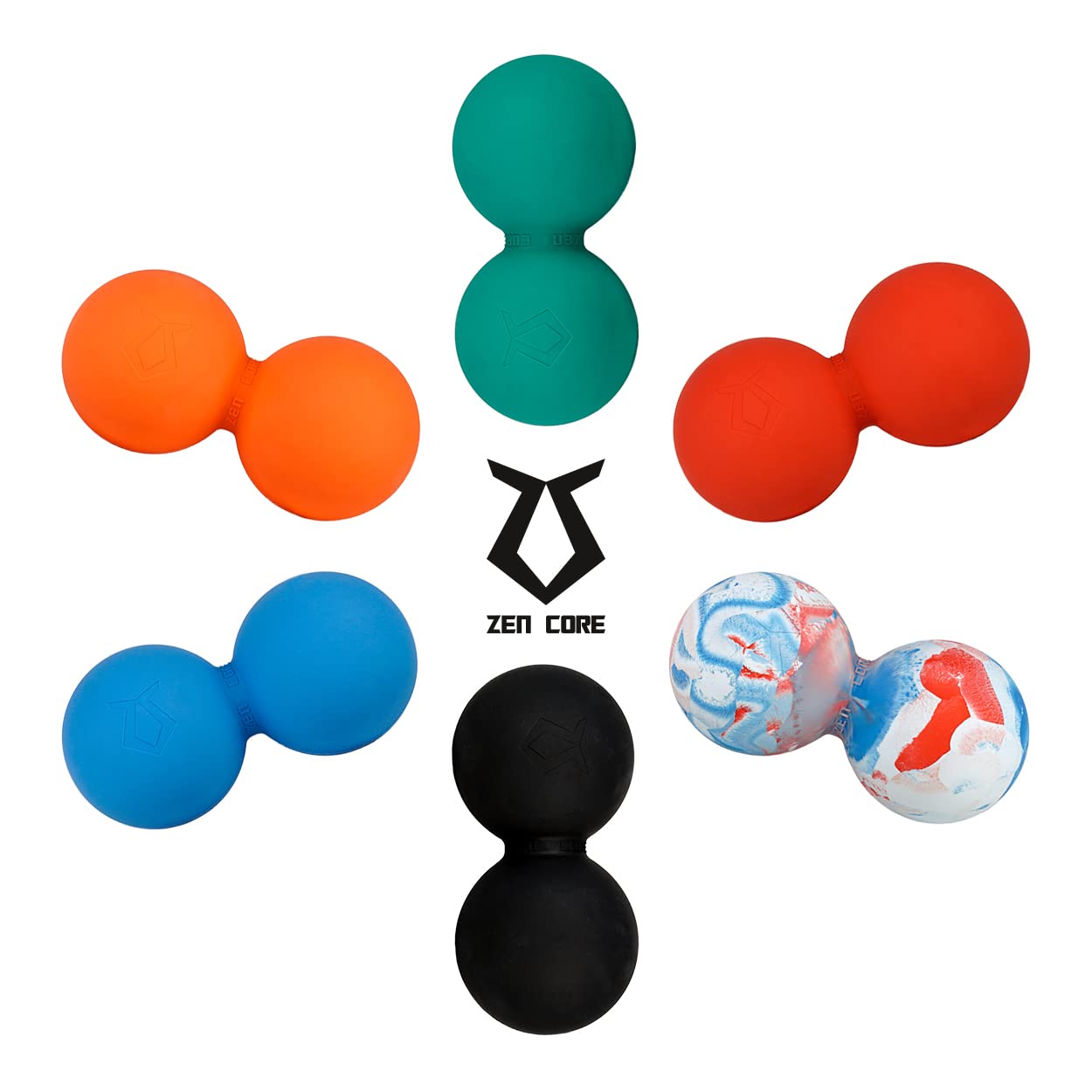 Zen Core Massage Duoball Original - Twinball Faszienrolle Lacrosseball Hartgummi, Größe 13 x 6 cm für die Anwendung zur Triggerpunkt- und Faszienmassage/Physiotherapie