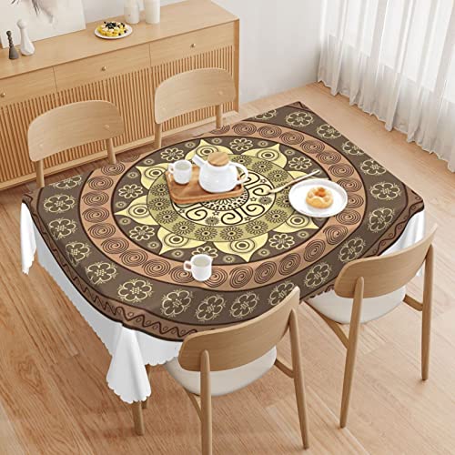 Brown Mandala Tablecloth,52X70 Inch,Waterproof Stain Wrinkle Resistant Print Tablecloths,For Kitchen Indoor Outdoor Events Party Decor-Rectangle Table Clothes For 4 Ft Tables,Pale Green Umber Cocoa #TOP4