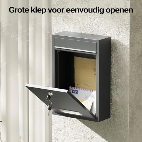 Wiltec brievenbus antraciet V2 wandbrievenbus met naamplaatje, grote inwerpopening en 2 sleutels, postbox van gegalvaniseerd staal - Afbeelding 6