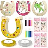 kelav Madera Herradura Decoracion, 24 Piezas Herradura Caballo Manualidades + 12 Lápiz de Acuarela + 4 Hojas Pegatinas + 2 Rollos Cinta, Manualidades para Proyectos de Bricolaje Bodas