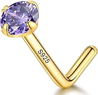 Vista 10 de Aretes de nariz chapados en oro de 14 quilates en forma de L para mujeres y hombres, 0.71 onzas, pequeño en forma de L, calibre 20, piercing