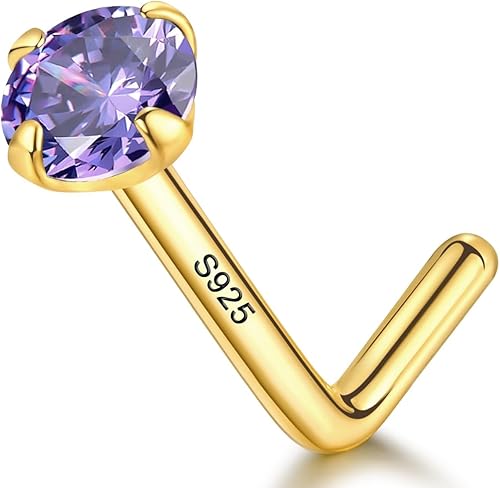 Miniatura 10 de Aretes de nariz chapados en oro de 14 quilates en forma de L para mujeres y hombres, 0.71 onzas, pequeño en forma de L, calibre 20, piercing