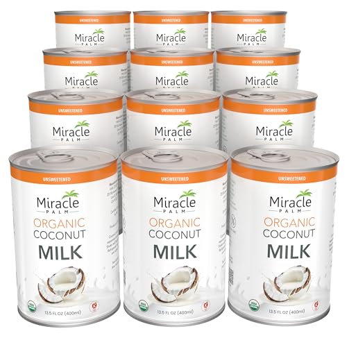 Image of Miracle Palm Coconut Milk Unsweetened - Coconut Milk Canned, Additive Free Organic 13.5 Fl Oz (Pack of 12)