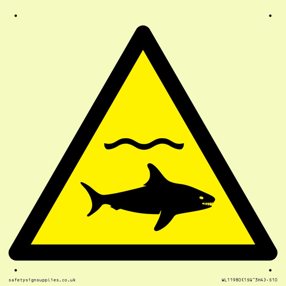W054 Warning: Sharks Sign - 100x100mm - S10