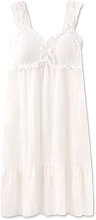 Camisón de verano para mujer, encaje dulce, cuello en V, color sólido, sin mangas, camisón largo de algodón suave