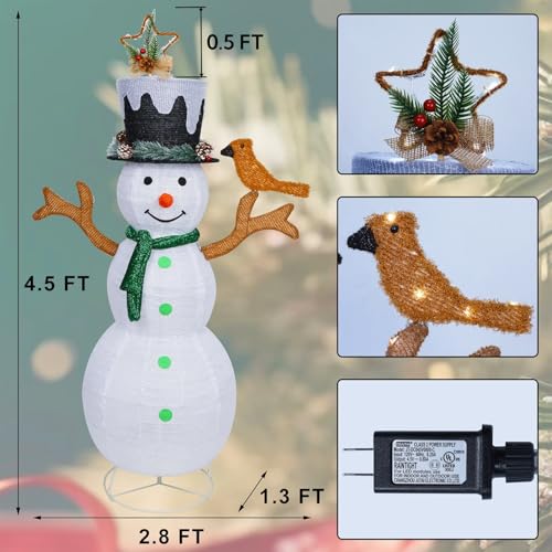 Hausse Lighted Christmas Snowman Decorations, 4.5FT Outdoor Pre-Lit White Collapsible Snowmen with Built-in Lights, Light Up Pop Up Xmas Yard Display, Plug in for Holiday New Year Winter Garden Yard by Hausse - Image 2